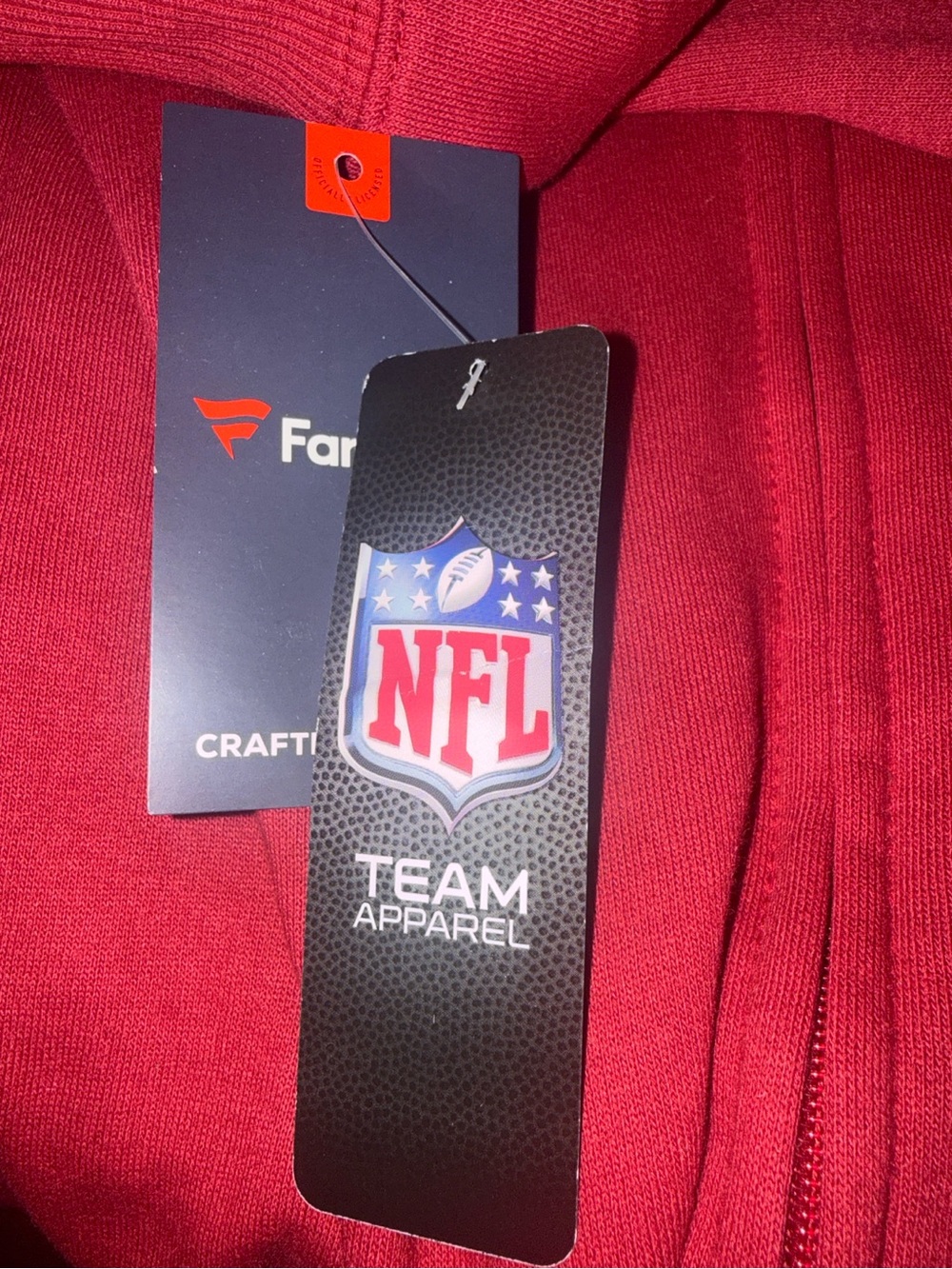 SF 49ers Red Full-Zip Hoodie with Branded Neck Tag - Picture 4 of 4
